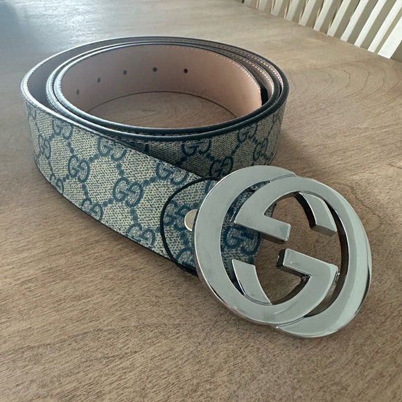 Gucci Belt with Blue Pattern and Silver Buckle Brand New - Picture 2 of 7